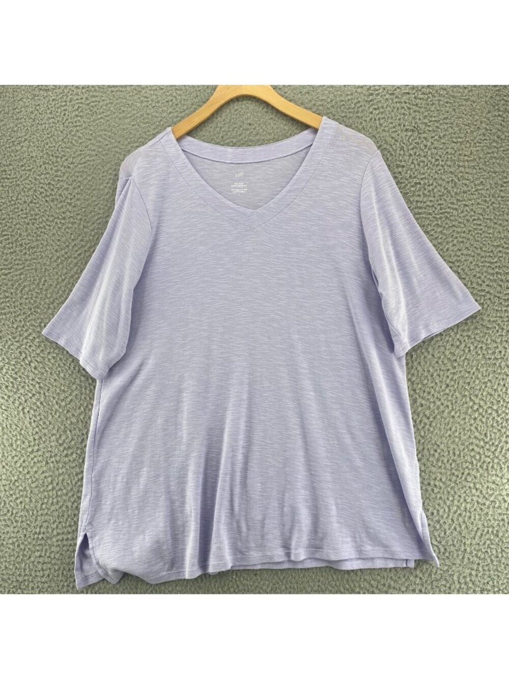 J Jill Top Womens Large Purple Pima Cotton Slub Elbow Sleeve Tee V Neck Stretch
